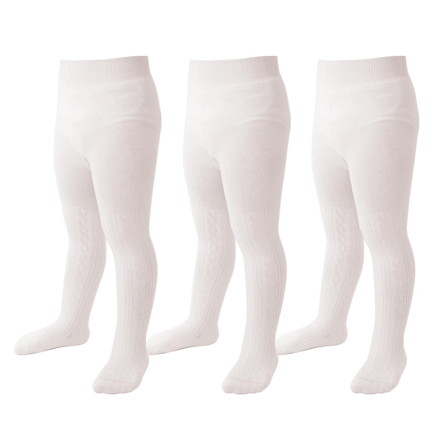 Marchare Baby Girls Tights Thick Solid Cable Knit Leggings Winter Warm Stockings For Toddler Girls 3-6 Months Ivory 3 Pack