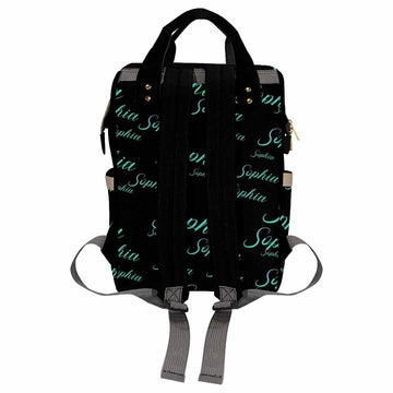 Custom Logo Diaper Bag, Blue And Green Logo Name Black Diaper Backpack Personalized Mummy Nursing Baby Bags Fashion Shoulders Ba