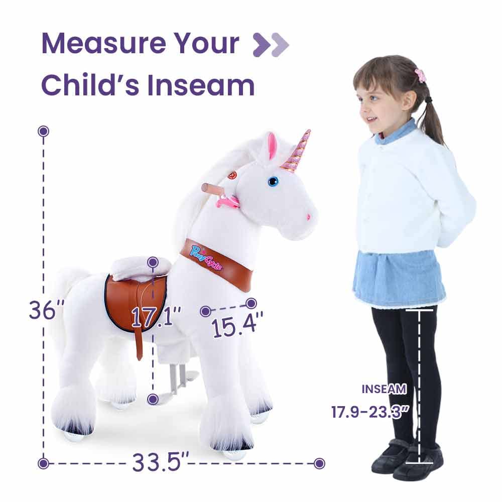 PonyCycle Official Classic U Series Ride on White Horse Unicorn Toy Plush Walking Animal Size 3 for Age 3-5 Ux304