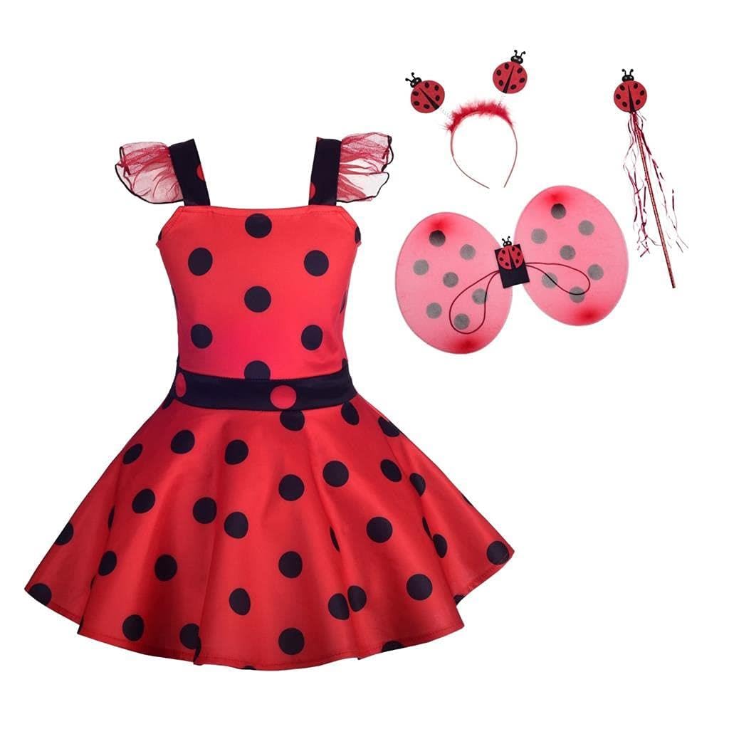 Dressy Daisy Little Girls Polka Dots Ladybug Dress Up Costume with Accessories Birthday Halloween Christmas Fancy Party Outfit S