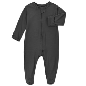 Aablexema Baby Footie Pajamas Zipper - Rayon From Bamboo Infant Footed Pjs With Mittens Sleepwear Jammies(Light Grey & Black Gre