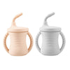 Pandaear Silicone Training Cup, 2 Pack Baby Drinking Sippy Cups With Handles & Straw For Baby And Toddler 6 Months+ (Pink&Grey)