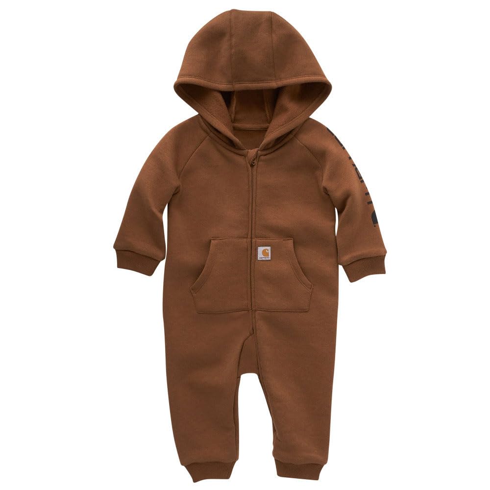 Carhartt Boys Long-Sleeve Zip-Front Hooded Coverall, Carhartt Brown Solid, 6 Months