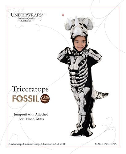 Underwraps Big Boy'S Kids Fossil Dinosaur Costume, Triceratops, Sm Childrens Costume, Black/White, Small