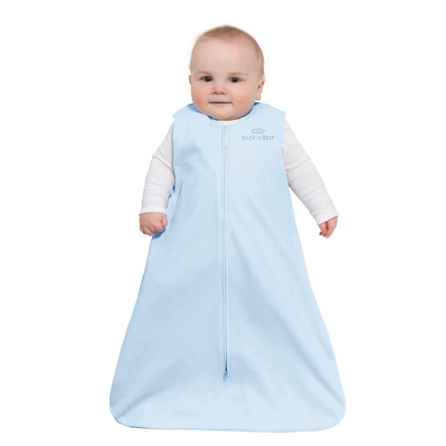 HALO SleepSack, 100% Cotton Wearable Blanket, Swaddle Transition Sleeping Bag, TOG 0.5, Baby Blue, Medium