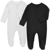 Aablexema Baby Footie Pajamas Zipper - Rayon From Bamboo Infant Footed Pjs With Mittens Sleepwear Jammies(White & Black,6-12M)