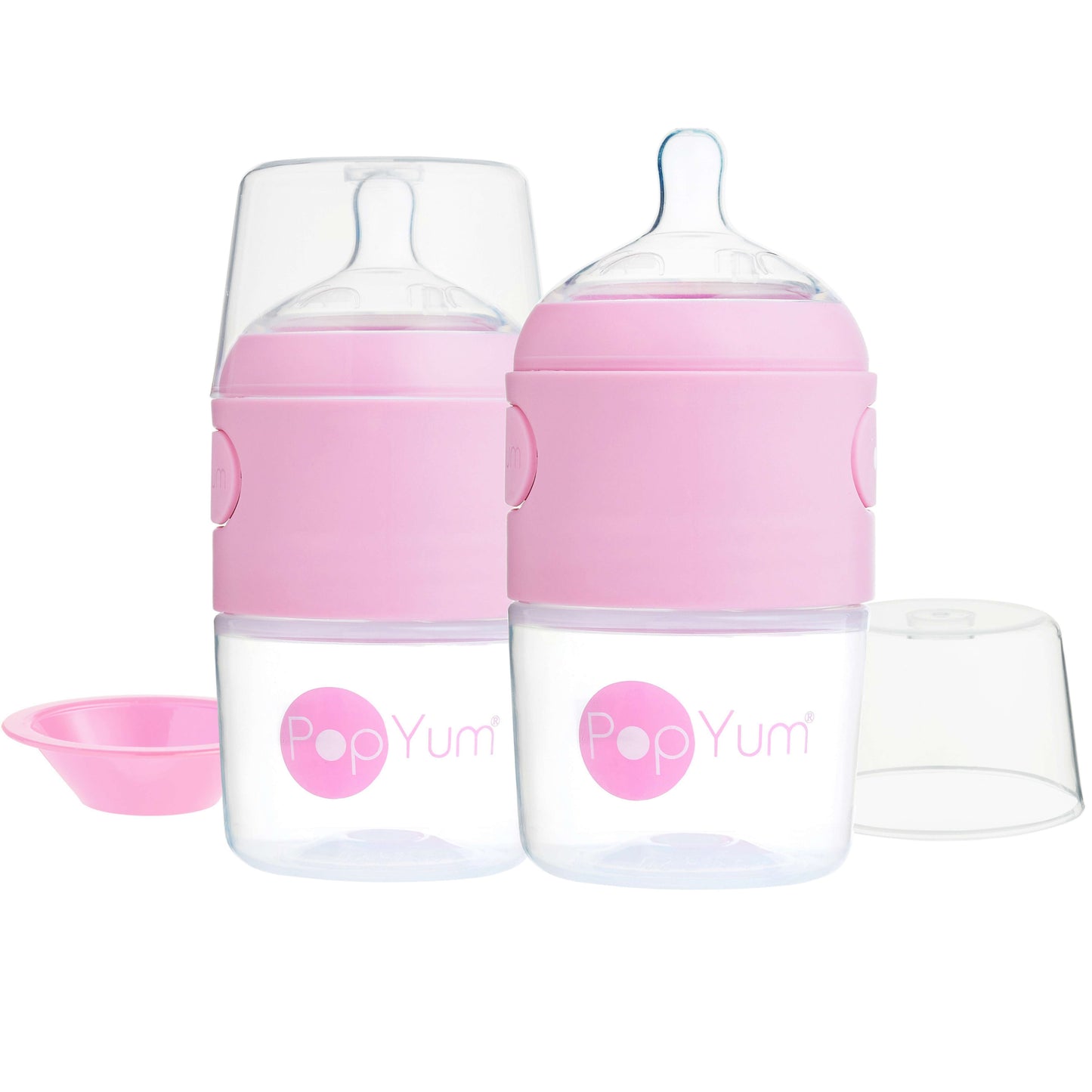 PopYum 5oz Anti-Colic Baby Bottle for Breast and Formula Feeding, 2-Pack, Pink, #1 Slow Flow Nipples
