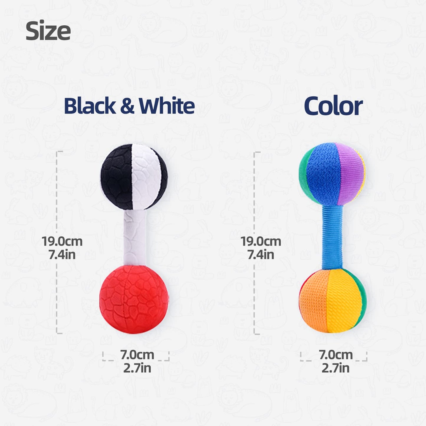Jollybaby Soft Plush Stuffed Baby Dumbbell Rattle Toys for 0-3-6 Months Newborn, High Contrast Colorful Sensory Rattles Weights