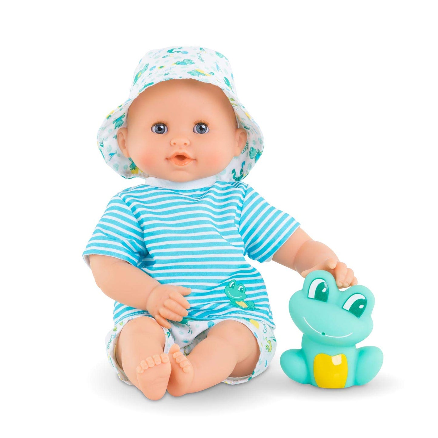 Corolle Bebe Bath Marin Baby Doll - 12 Soft-Body with Rubber Frog Toy, Safe for Water Play in Bathtub or Pool, Vanilla-scented -