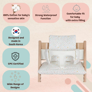 Gembebe Waterproof Compatible Stokke Tripp Trapp Cushion Set - Easy To Clean Newborn Set - 100% Cotton High Chair Cushion (Littl