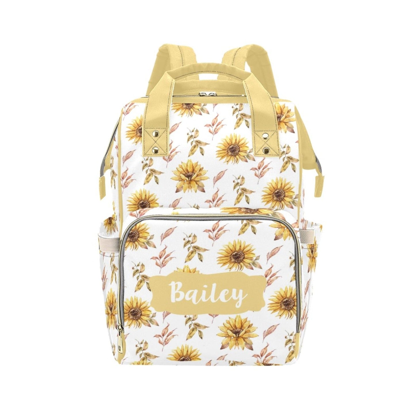 Personalized Diaper Bag Backpack for Women, Custom Name Nursing Mommy Daypack, Sunflower Diaper Bag for Girls Boys, New Mom Gift