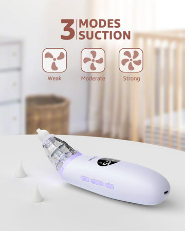 Grownsy Nasal Aspirator For Baby | Baby Nose Sucker | Electric Nose Suction For Toddler, Ergonomic Booger Sucker With 3 Silicone