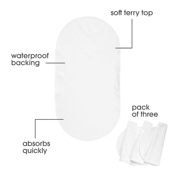 Boppy Changing Pad Liners, Pack Of 3, White, Soft Terrycloth With Waterproof Backing Makes Wiggly Diaper Changes Easier And Comf