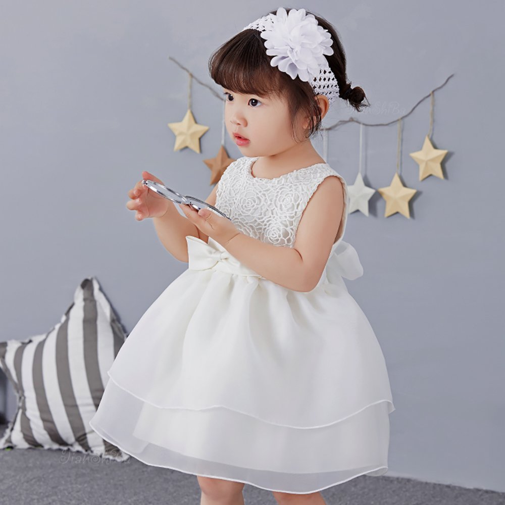 Newborn Baby Girls Christening Baptism Gown Wedding Pageant Formal Dress With Headband Ivory Size 18M
