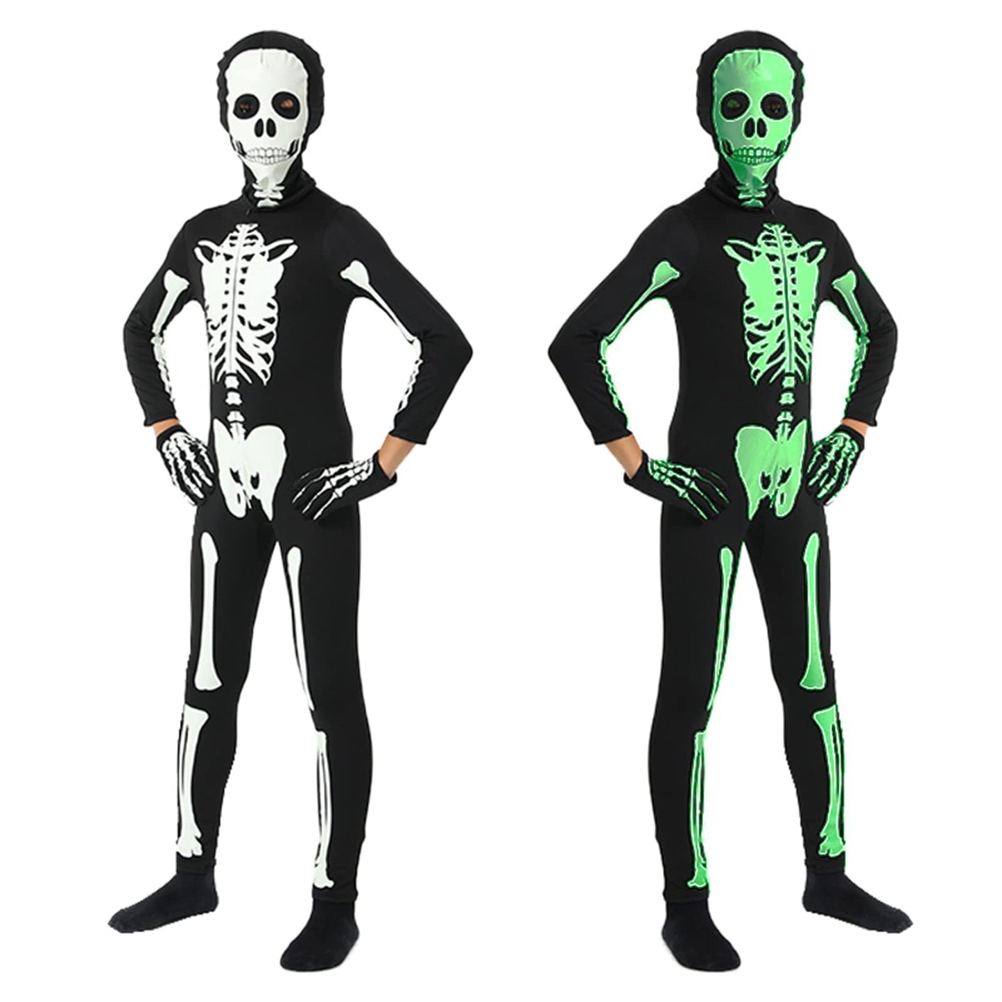 Cupohus [New Update Halloween Costume Glow In Dark, Compatible For Skeleton Costume Bodysuit Jumpsuit - Black And White Hallowee