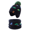 Jangannsa Knitted Baby Hat Scarf Set Winter Warm Boys Girls Beanie Fleece Lining Toddler Kids Hats With Pompom (Navy Dinosaur(Ha