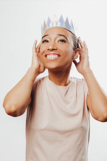 Iridescent Rainbow Silver Crown Hat - Prince Princess King Queen Crown - Fully Adjustable