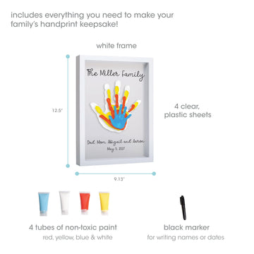 Pearhead Clear Family Handprint Frame, Diy Art Print Keepsake, Home Decor, Gift For New And Expecting Parents, 4 Paint Colors In
