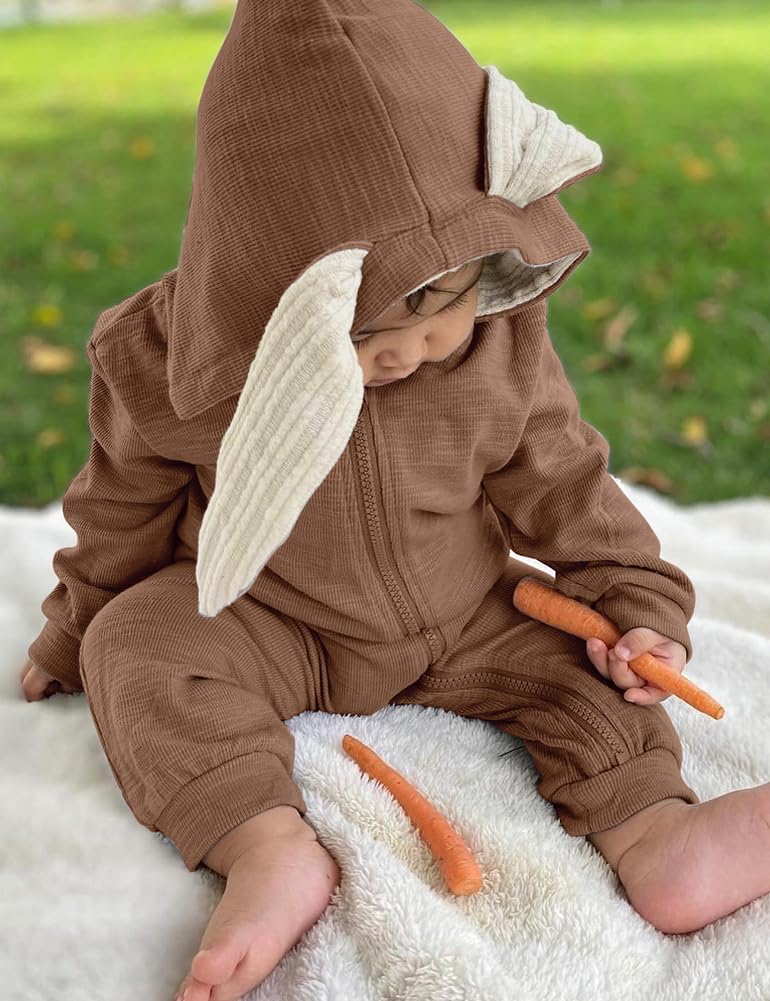 Agqt Baby Boys Bunny Costume 1St Easter Outfit Onesie Halloween Animal Clothes One Piece Romper Rabbit Ear Hoodie Light Brown Si