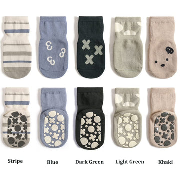 Exegawe Toddler Non Slip Socks, Cute Baby Socks With Grips Crew Socks 5 Pairs(C-5 Mix Colors,M)
