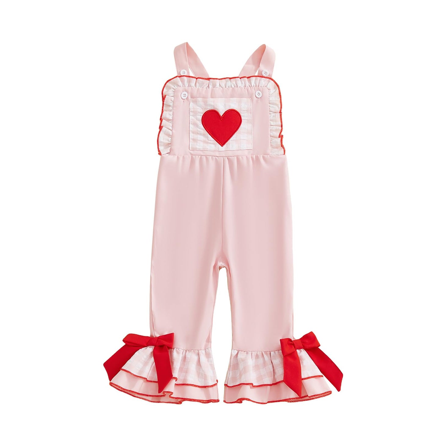 Mieeyali Girls Valentines Day Outfit Overalls Heart Romper Baby Girl Valentines Outfit Bell Bottoms Suspender Jumpsuit (Pink, 6-