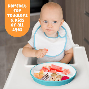 Kids Porcelain Plates With Anti-Slip Silicone Sleeves | Microwave & Dishwasher Safe | Premium Divided Toddler Plates For Hassle-