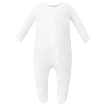 Owlivia Organic Cotton Baby Pajamas, Boys Girls Zip Front Sleep 'N Play, Footed Sleeper, Long Sleeve (12-18 Months, Off-White)