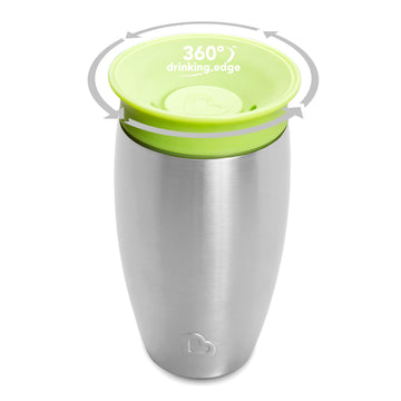 Munchkin Miracle 360 Toddler Sippy Cup With Lid, Spill Proof, 10 Ounce, Stainless Steel, Green