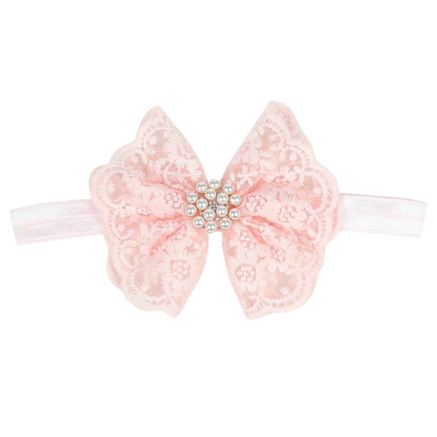 Koolgil Baby Girls Elegant Lace Bow Knot Headband Childrens Rhinestone Pearl Lace Headband for Birthday Party Photography (A-