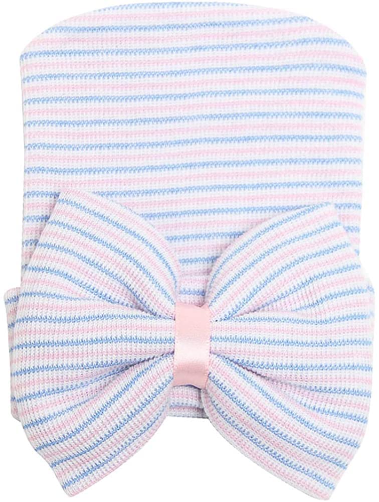 Dreshow Bqubo 4 Pack Newborn Hospital Hat Infant Baby Hat Cap With Big Bow Soft Cute Knot Nursery Beanie