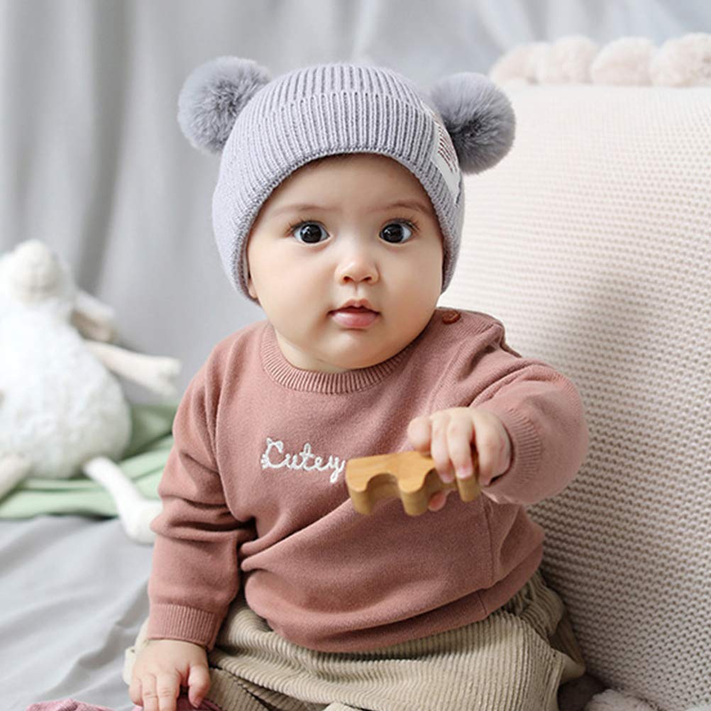 Abronda Christmas Winter Baby Hats Soft Warm Infant Knitted Pom Pom Beanie Bear Hats For Toddler Boys Girls - Grey