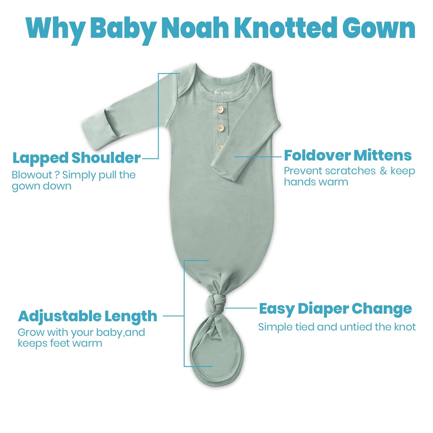 Newborn Baby Knotted Gown, Super Soft Silky Infant Sleeper, Baby Girl Sleep Gown With Mittens, Bow, Clip And Hat Set