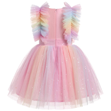 Rainbow Dress For Girls, Baby And Toddler - Ruffled Butterfly Embroidered Special Occasion Dress For Birthday, Baptism, Bridesma