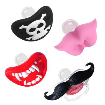 Robbear 4-Pack Funny Baby Pacifier, Cute Kiss Lips Mustache Binkies, Vampire Binky Skulls Halloween Pacifiers For Babies 0-36 Mo