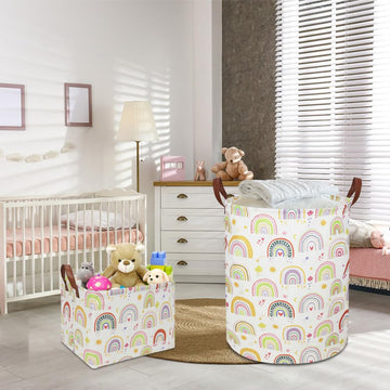 Ntaohamper Colorful Rainbow Laundry Hamper,Kids Laundry Basket,Girls Nursery Hamper,Waterproof Storage Bin For Bedroom,Clothes O