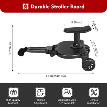 Hifmghe Universal Stroller Board, Adjustable 2-In-1 Stroller Glider Board Baby Car Attachment With Detachable Seat Holds Childre