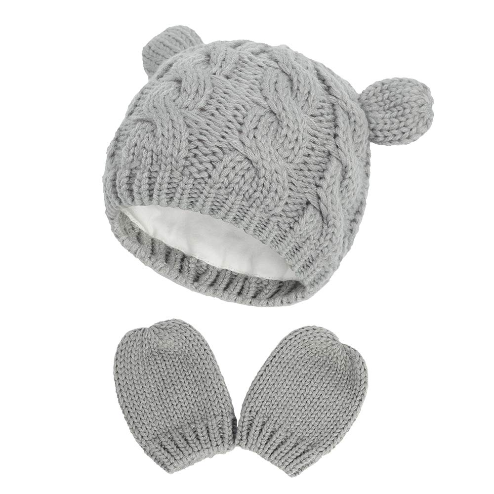 Fynnsure Baby Hat Glove Set Soft Newborn Mittens Baby Girl Boys Knitted Toddler Cap Infant Winter Beanie Mitten Sets Gray S