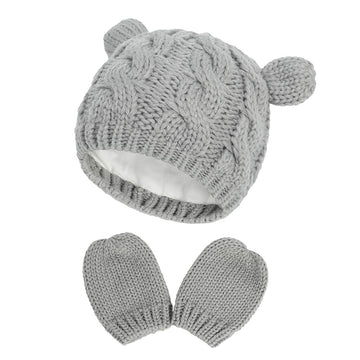 Fynnsure Baby Hat Glove Set Soft Newborn Mittens Baby Girl Boys Knitted Toddler Cap Infant Winter Beanie Mitten Sets Gray S