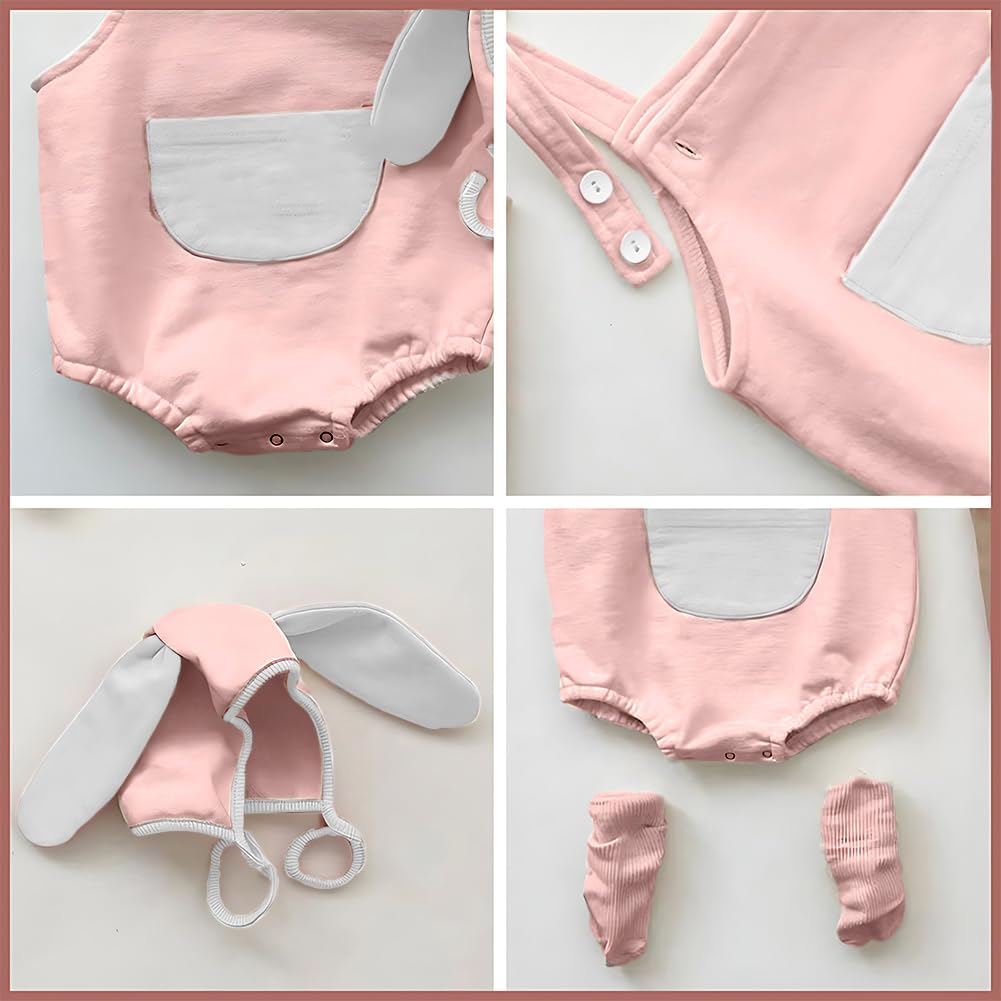 Agqt Baby Girls 1St Easter Outfit Set Halloween Bunny Costume One Piece Romper Overalls With Rabbit Ear Hat Pink Size 12-18 Mont