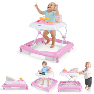 Honey Joy Baby Walker, 5 In 1 Infant Activity Walker With Wheels, Music, Removable Cushion, Toddler Foldable Push Walker For Boy