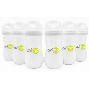 Avima 12 Oz. Anti Colic Infant Bottles, Bpa Free, Wide Neck With Fast Flow Nipples (Set Of 6)