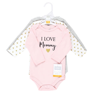 Hudson Baby Unisex Baby Cotton Long-Sleeve Bodysuits, Girl Mommy, 0-3 Months