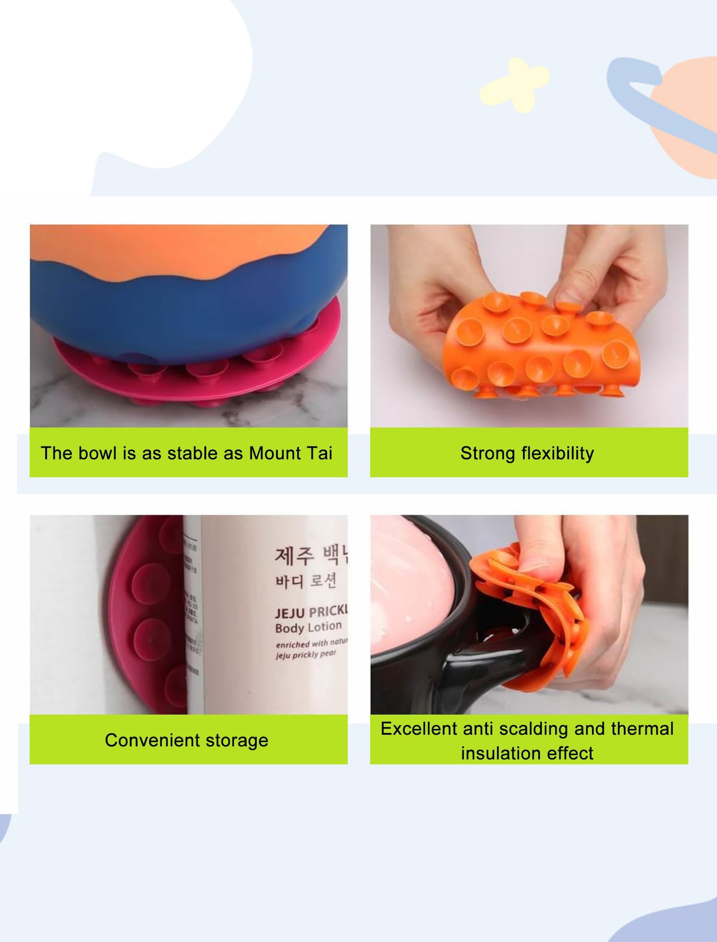 Gloglow Baby Place Mats, Baby Feeding Bowl Cup Anti Slip Placemat Kids Magic Suction Mat Double Sided Suckers Baby Feeding Bowl