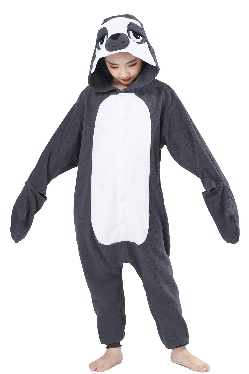 Canasour Kids Sloth Onesie Halloween Cosplay Costume Girls Animal Unisex Outfuit One Piece Hooded Soft Pajamas Grey Party 8-10 Y