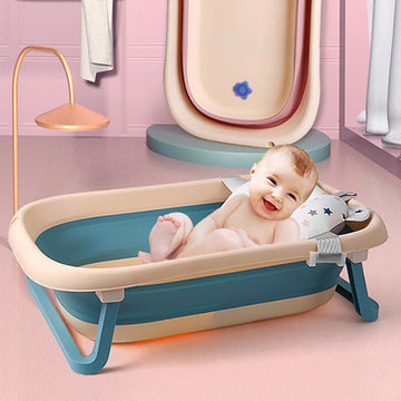Collapsible Baby Bathtub With Bath Pad Portable Bathtub With Drain Hole Folding Bathtub With Water Temperature Sensing
