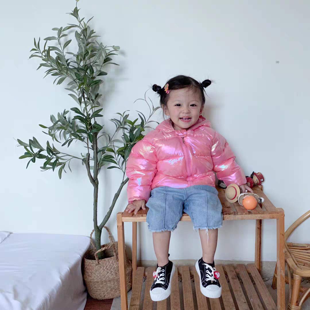 Winter Down Coats For Kids Sparkles Colorful Baby Boys Girls Light Weight Puffer Padded Jacket Bear Hoods Infant Outerwear