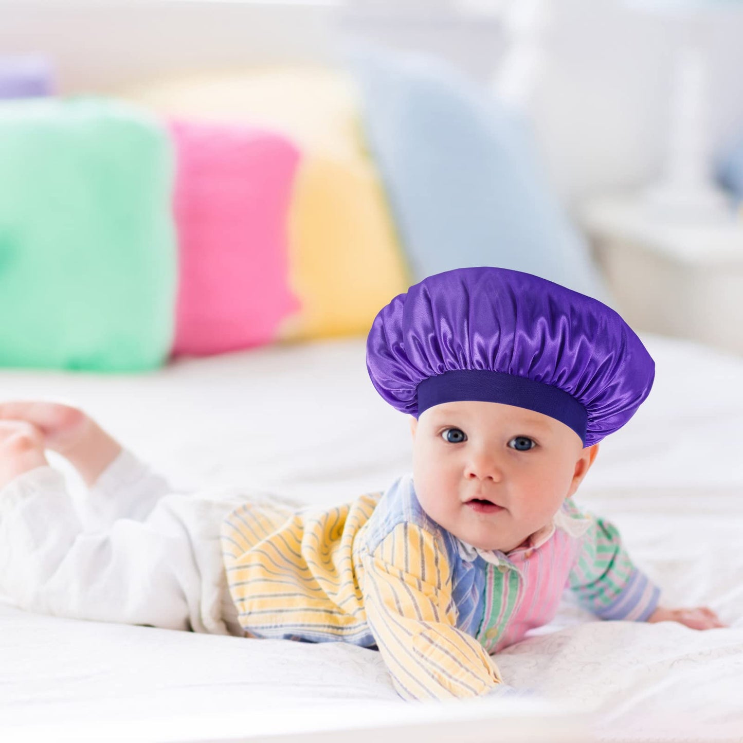 Prasacco 3 Pieces Kids Satin Bonnet Baby Bonnet Sleeping Cap Soft Silk Night Hats Colorful Satin Cap For Baby Girls Boys Natural