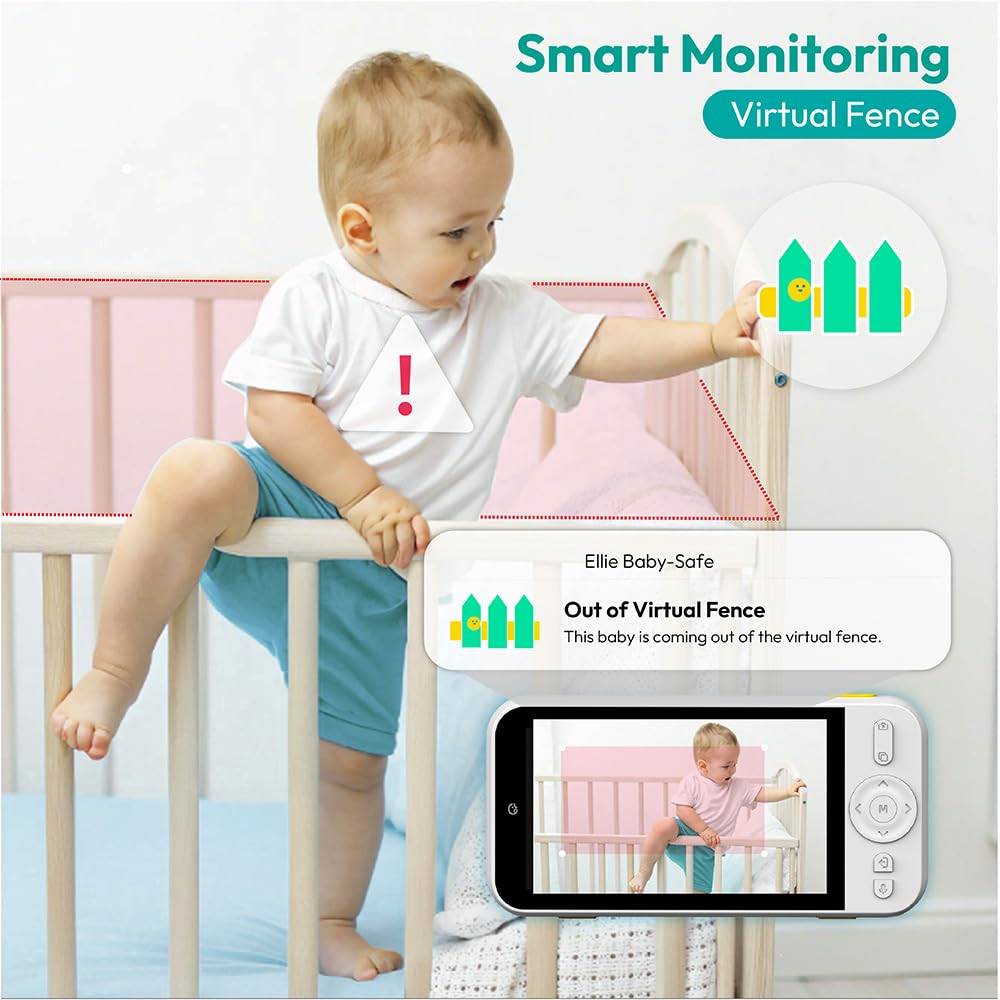 Ellie Baby Monitor, 5' Ips Screen, 1080P Hd No Wifi Camera, 6000Ma Battery Life, 1000Ft Long Distance, Smart Monitoring: Cry De