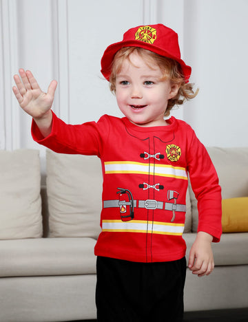 Cosland Halloween Fireman Costume Baby Firefighter Outfit, Red, 18-24 Months