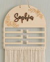 Curious Button Wooden Hair Bow Holder Organizer with Name Personalized Hanging Bow Display | Girls Room Nursery Decor | Hair Acc